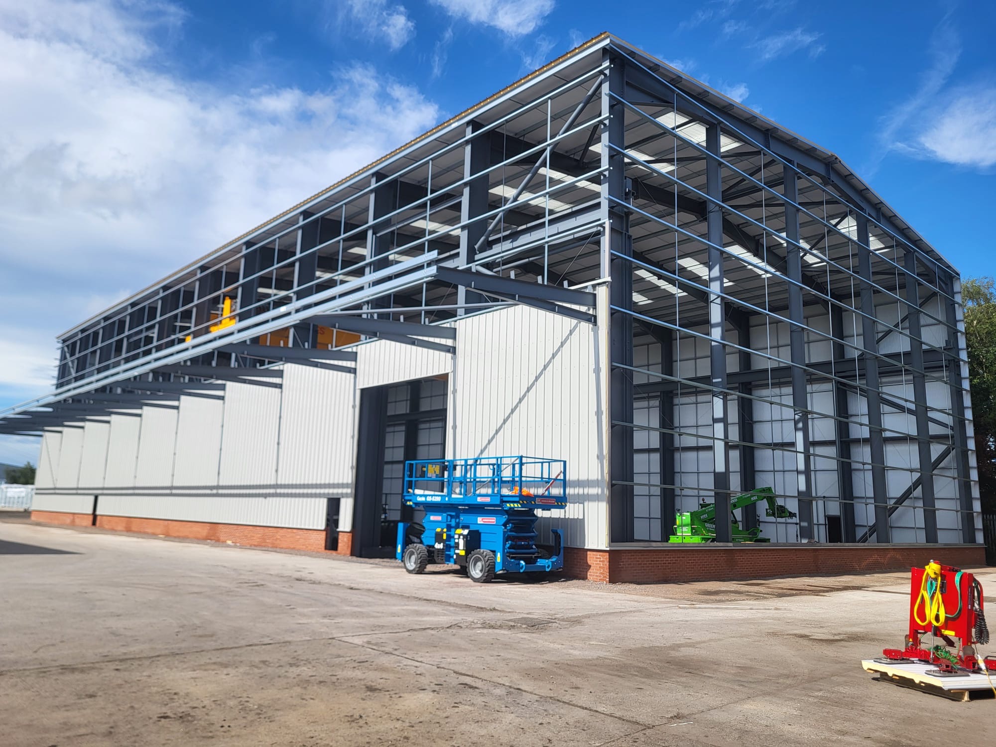 Steel frame construction with cladding in progress